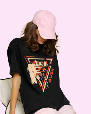 AUSK Graphic Print Women Round Neck Black T-Shirt