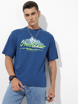 Roadster Printed Men Round Neck Blue T-Shirt