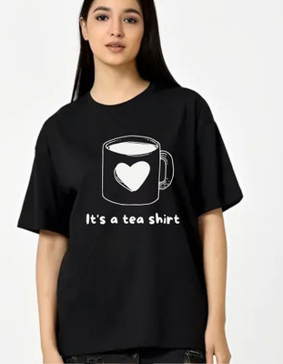 fashnobic Self Design Women Round Neck Black T-Shirt