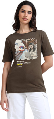 estuna Graphic Print Women Round Neck Green T-Shirt