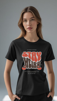 Millionemotions Printed Women Round Neck Black T-Shirt