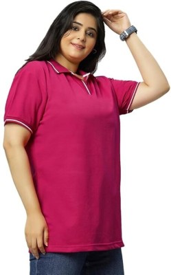 WEAR YOUR OPINION Solid Women Polo Neck Pink T-Shirt