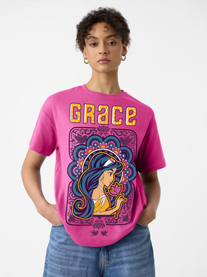 The Souled Store Graphic Print Women Round Neck Pink T-Shirt
