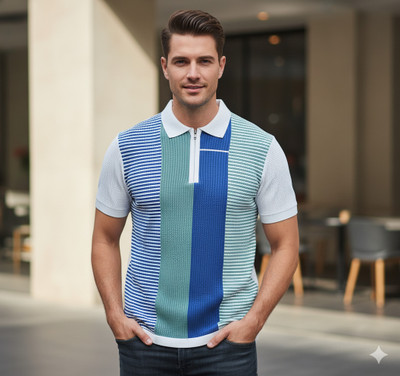 KG FASHION Striped, Self Design Men Polo Neck Reversible Multicolor T-Shirt
