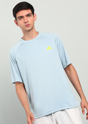 ADIDAS Solid Men Round Neck Blue T-Shirt