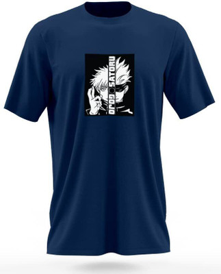 DUDEME Printed Men Round Neck Dark Blue T-Shirt