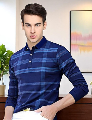 Autna Printed Men Polo Neck Navy Blue T-Shirt