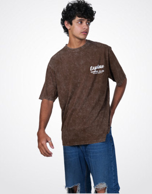 Lynx Printed Men Crew Neck Brown T-Shirt