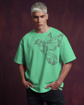silver moon clothing Graphic Print Men Round Neck Light Green T-Shirt