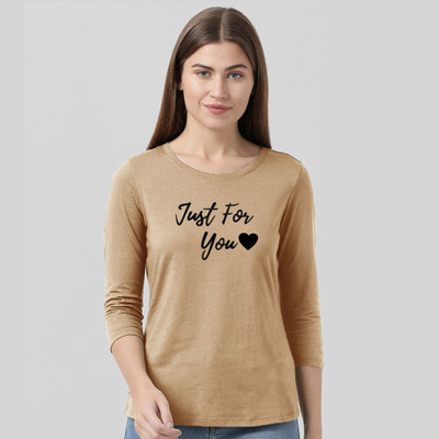 Nilan Tees Wear Printed Women Round Neck Beige T-Shirt