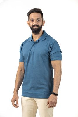 Lynx Solid Men Polo Neck Light Blue T-Shirt