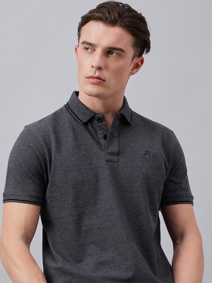 98 Degree North Solid Men Polo Neck Grey T-Shirt