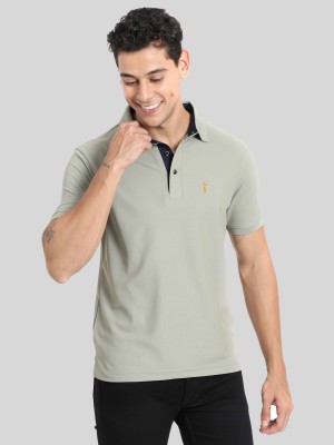 Stellers Solid Men Polo Neck Grey T-Shirt