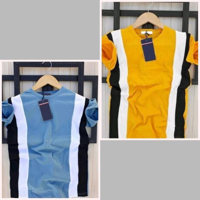 TEE TREE Colorblock Men Round Neck Dark Blue, Yellow T-Shirt