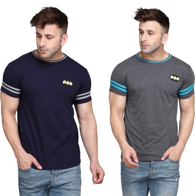 Blisstone Solid Men Round Neck Dark Blue, Grey T-Shirt