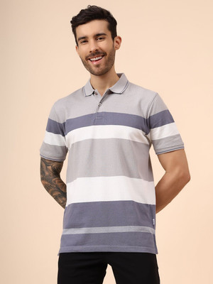 CANTABIL Striped Men Polo Neck Grey T-Shirt