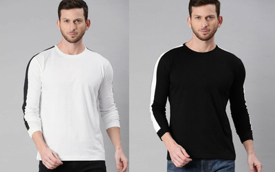 The Fabshopper Colorblock Men Round Neck White, Black T-Shirt