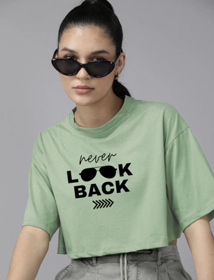 SPOWEARY Printed, Typography Women Round Neck Light Green T-Shirt