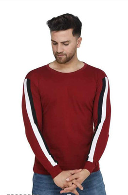 GS Enterprises Solid Men Round Neck Maroon T-Shirt