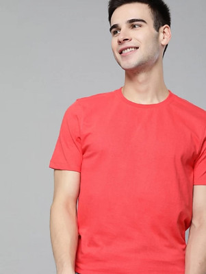 SMD Enterprise Solid Men Round Neck Pink T-Shirt
