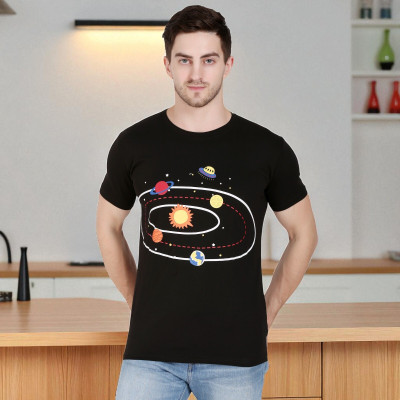 FARICON Printed Men Round Neck Black T-Shirt