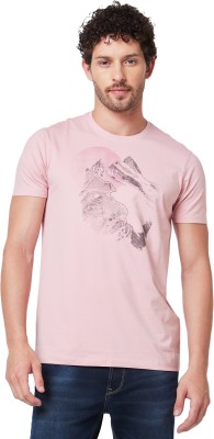 Spykar Printed Men Round Neck Pink T-Shirt