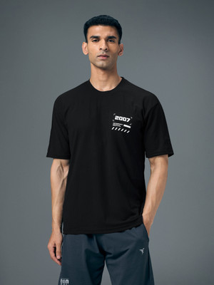 TECHNOSPORT Sporty Men Round Neck Black T-Shirt