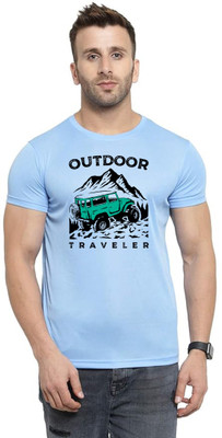 LV CARE Printed Men Round Neck Blue T-Shirt