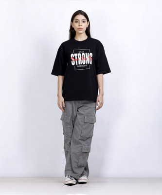 MX Printed Women Round Neck Black T-Shirt