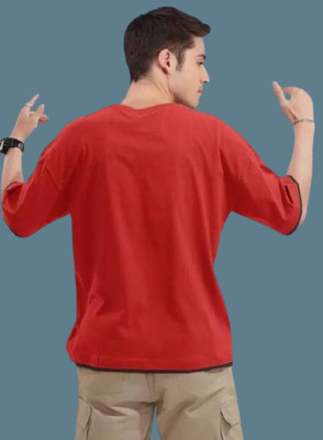 EMERALD Printed Men Round Neck Red T-Shirt
