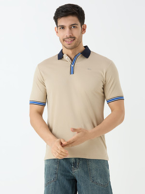 SUPER LOOPER Solid Men Round Neck Beige T-Shirt