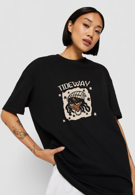 Stitchmeashirt Printed Women Round Neck Black T-Shirt