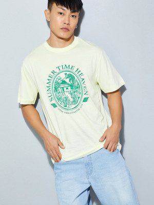 MAX Printed Men Round Neck Yellow T-Shirt