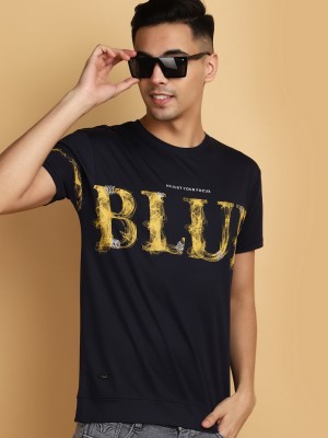 V-MART Printed, Typography Men Round Neck Blue T-Shirt