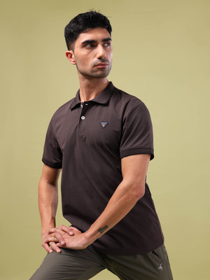 TECHNOSPORT Printed Men Polo Neck Brown T-Shirt