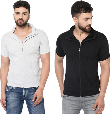 JB Jangoboy Solid Men Polo Neck Black, Grey T-Shirt