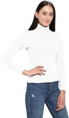 SriSaras Solid Women High Neck White T-Shirt