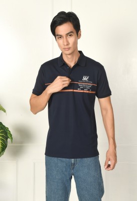 Arbour Printed Men Polo Neck Navy Blue T-Shirt