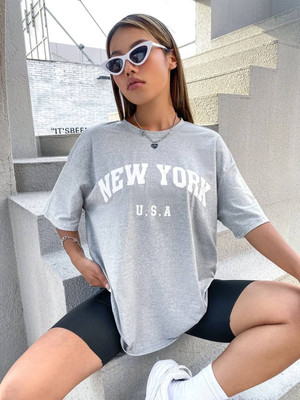 AKIRADVISORY Printed Women Round Neck Grey T-Shirt