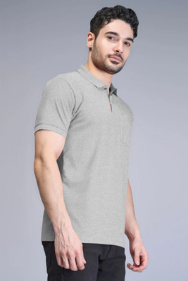 Triptee Solid Men Polo Neck Grey T-Shirt