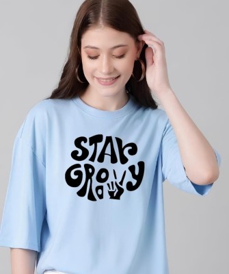 NVYARI Typography Women Crew Neck Blue T-Shirt