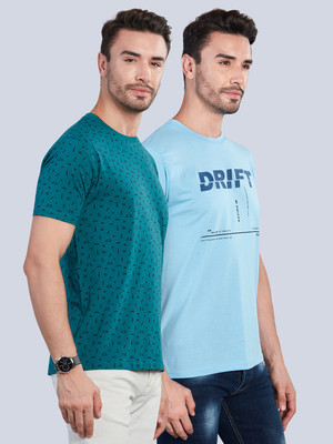 BE POSITIVE Solid Men Round Neck Green, Blue T-Shirt