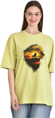 Sqoota Printed Women Round Neck Light Green T-Shirt