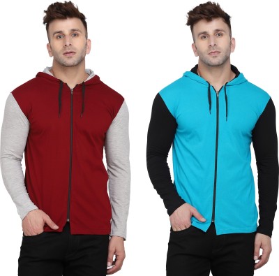 Blisstone Solid Men Hooded Neck Multicolor T-Shirt