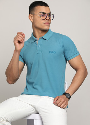 INKKR Solid Men Polo Neck Blue T-Shirt