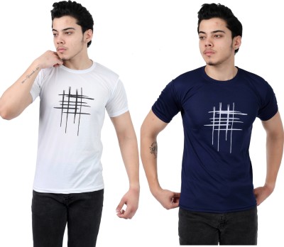 Growing Street Self Design Men Round Neck Navy Blue, White T-Shirt