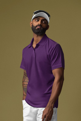 WardrobeChoice Solid Men Crew Neck Purple T-Shirt