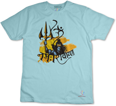 THE PRINT PLATTER Typography Men Round Neck Light Blue T-Shirt