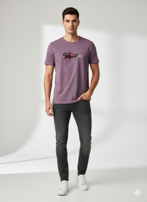 Fabnix Polka Print Men Round Neck Purple T-Shirt