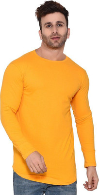 tfurnish Solid Men Round Neck Yellow T-Shirt